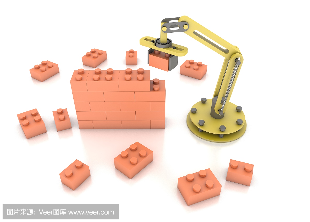 3d工业机器人机械臂建筑砖墙插图